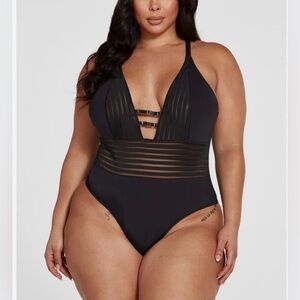 Just Sexy Lingerie Black Lace Bodysuit Size 2 X Adjustable Straps